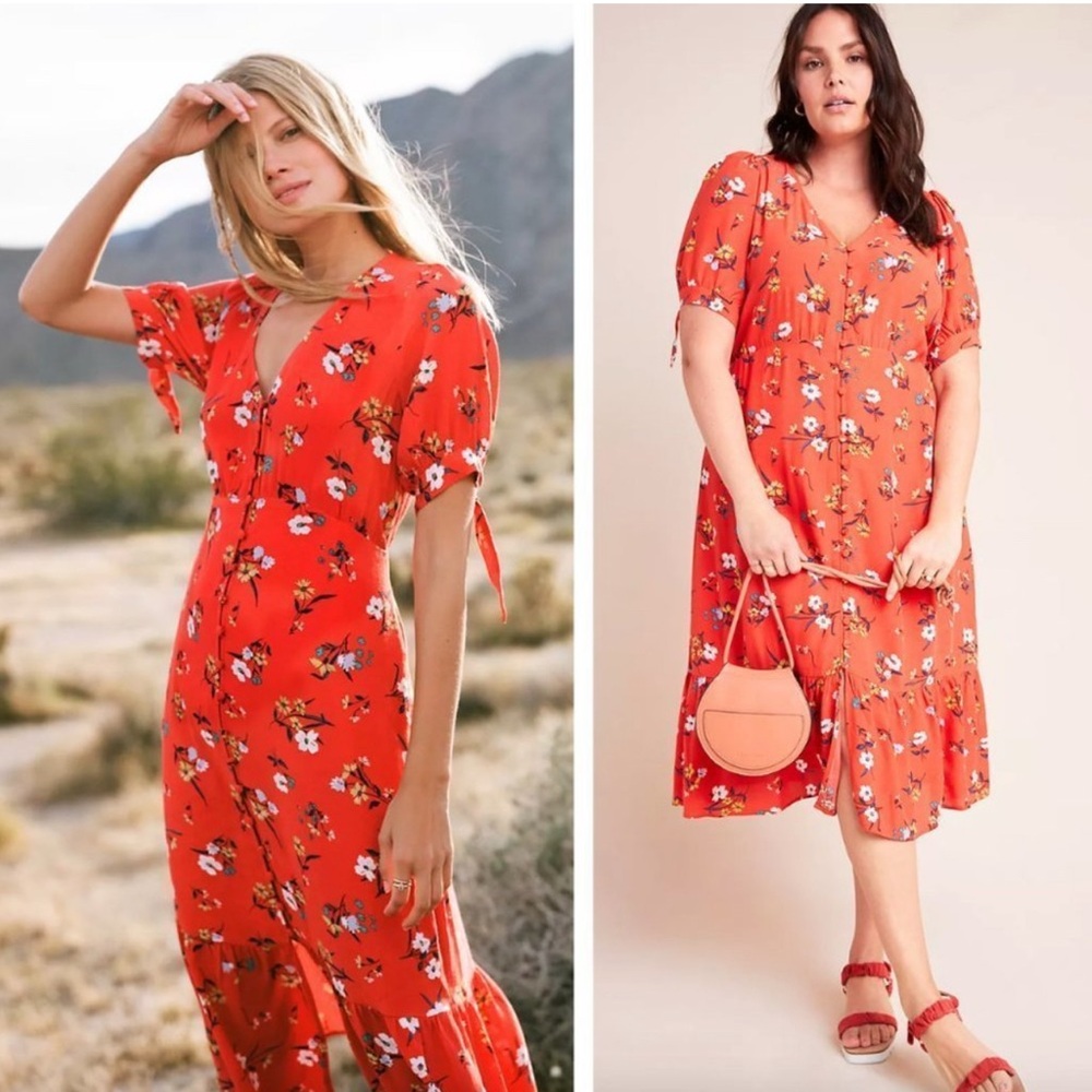 Anthropologie Maeve Eudora Midi Dress Button Front Floral Bohemian Cottagecore